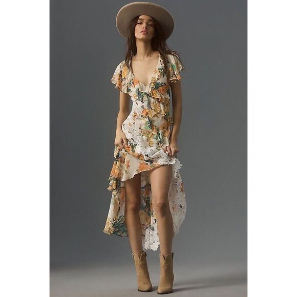 Anthropologie V-Neck Ruffle Lace Maxi Slip Dress Anthropologie V-Neck Ruffle Lace Maxi Slip Dress